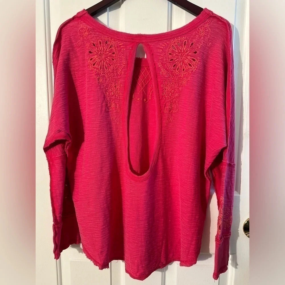 FREE PEOPLE Intimately S COTTON Pink Embroidered Oversized Backless Cut Out Raw